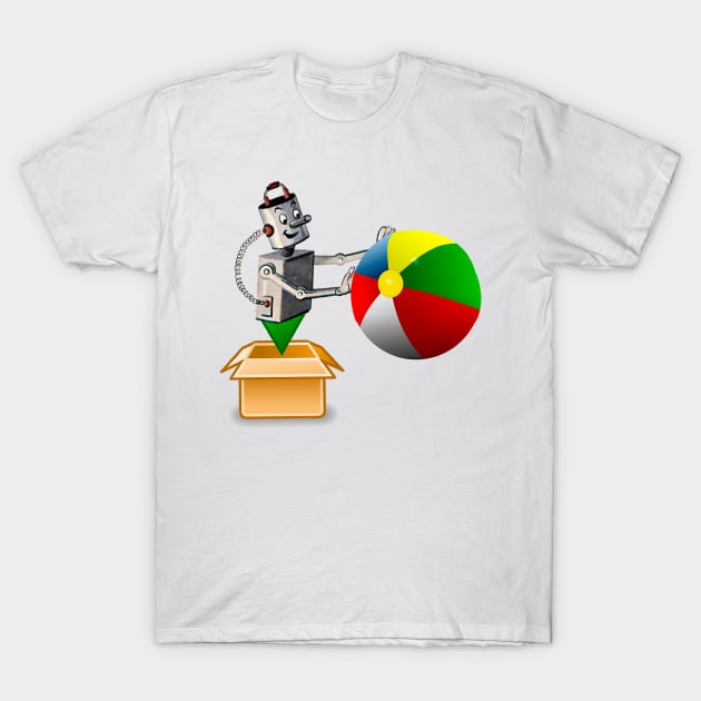 robot playing beach ball T-Shirt by Marccelus